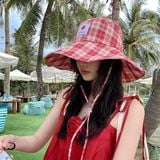  Mũ rộng vành mềm kẻ caro 