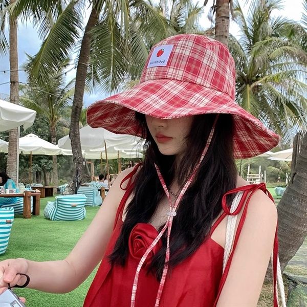  Mũ rộng vành mềm kẻ caro 