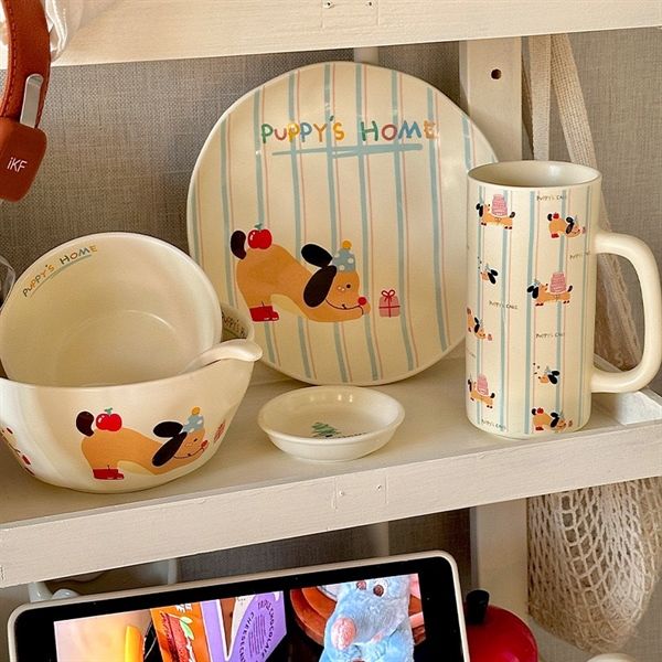  Set bát đĩa cún tai đen 2 người 11 chi tiết 