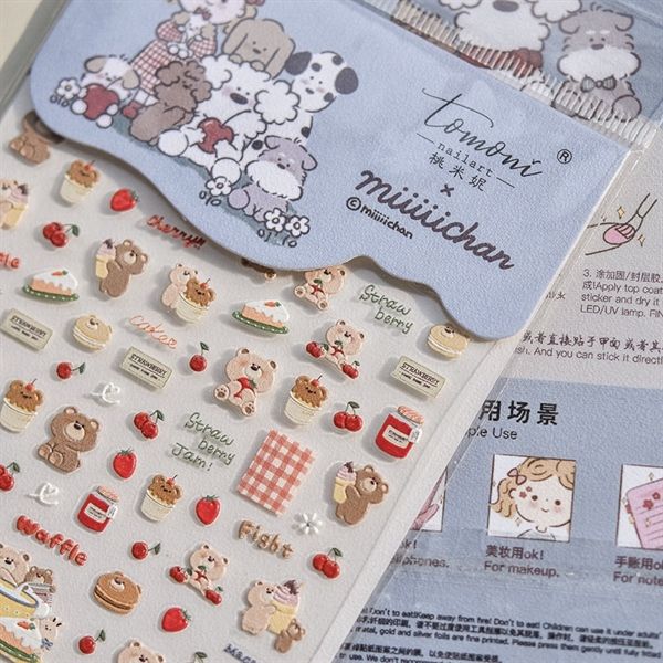  Sticker dán móng Tomoni gấu Teddy 