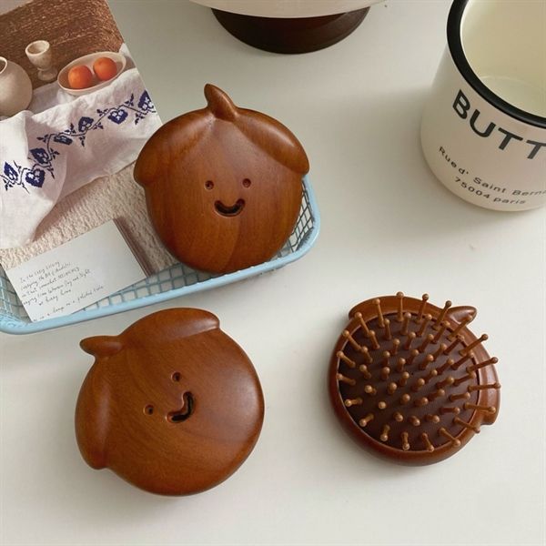  Lược gỗ massage hạt dẻ emoji 8cm 