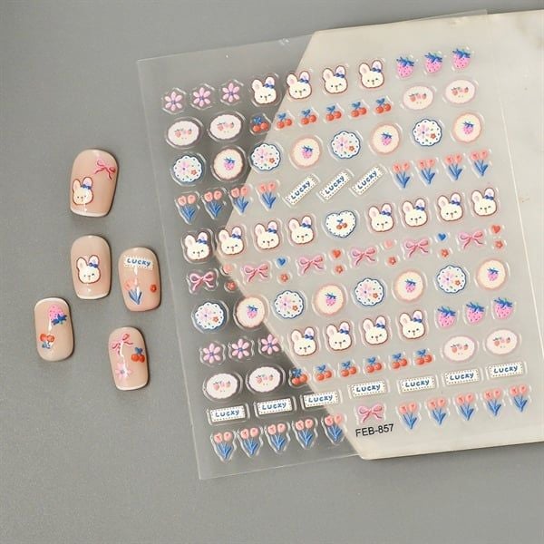  Sticker dán móng thỏ nơ cherry 857 