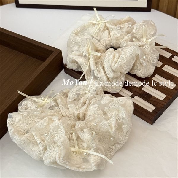  Scrunchies hoa thêu đính ngọc nơ 