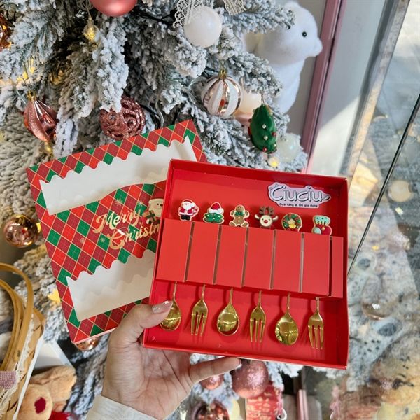  Set hộp quà 6 thìa dĩa Giáng Sinh mix 