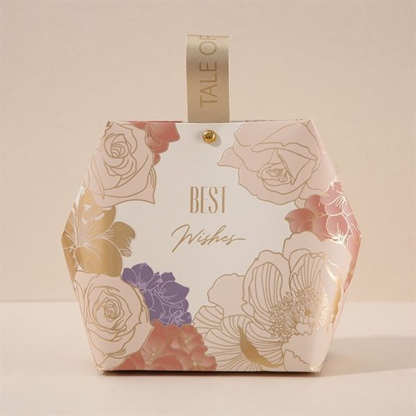  Túi quà gập miệng mini lục giác hoa quai vải 