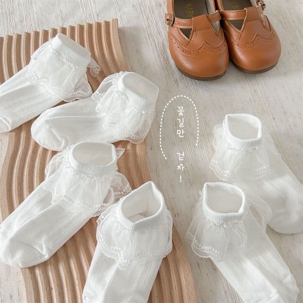  Tất Kid nhún ren gân dọc 