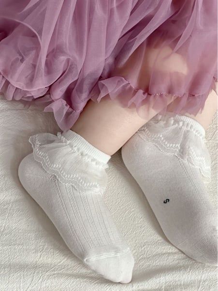  Tất Kid nhún ren gân dọc 