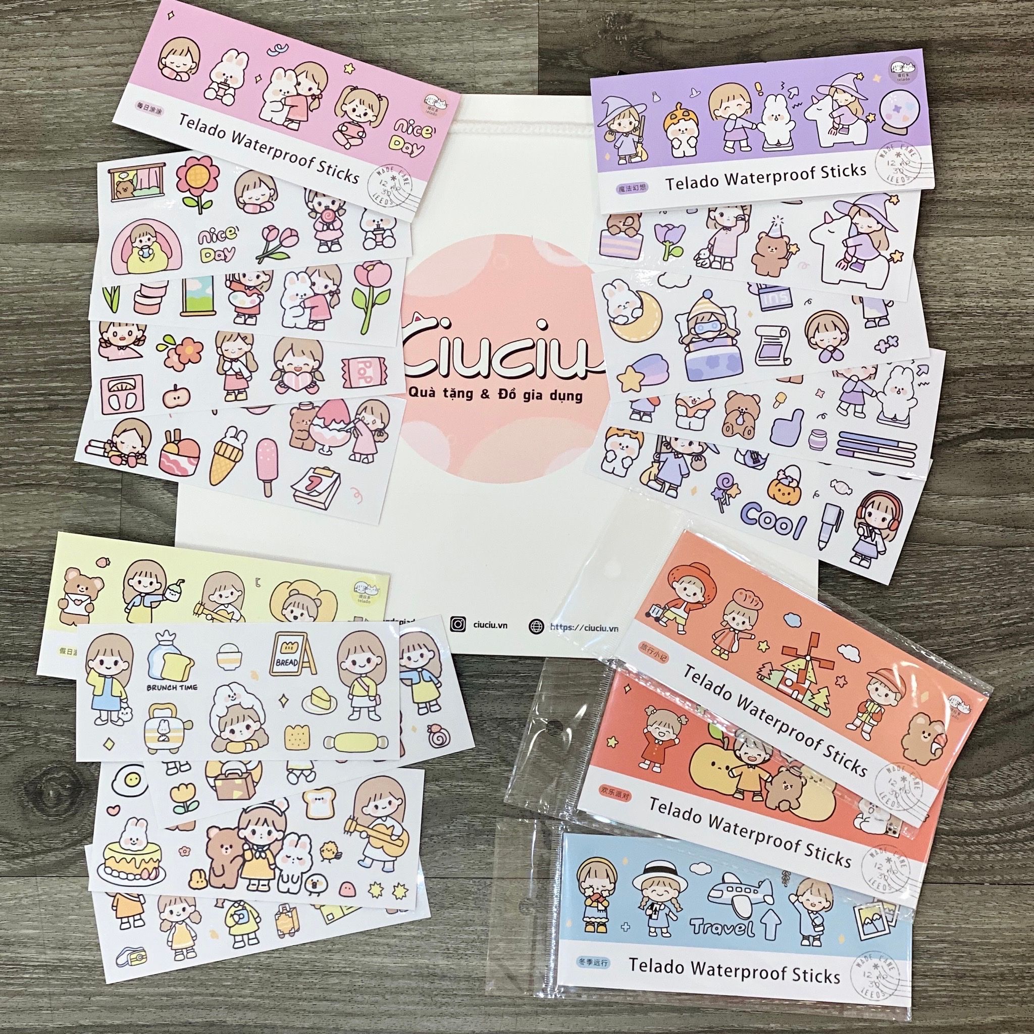  Sticker chống nước bé gái gấu & thỏ 