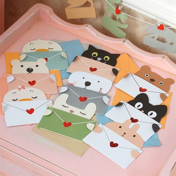  Thiệp thú ôm bao thư trái tim 