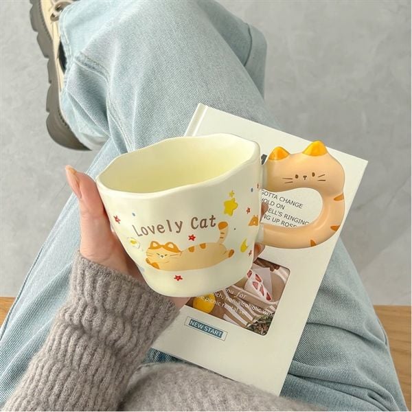  Cốc quai mèo viền sóng 350ml 