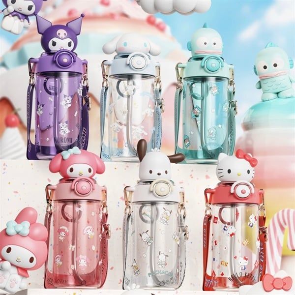  Bình nước Sanrio trong đầu chibi 650ml 