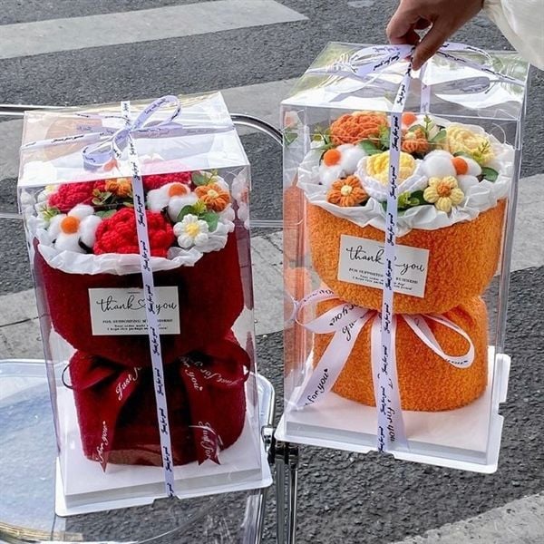  Bó hoa len bọc len mix 3 hoa+đèn 