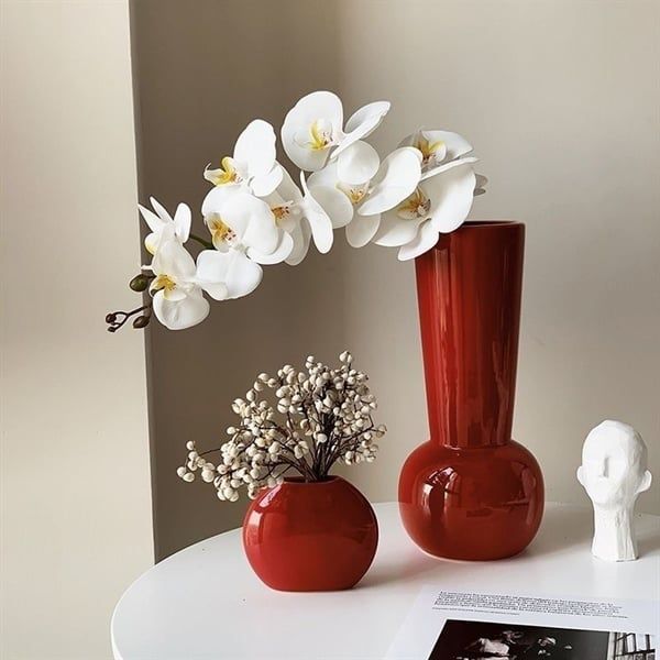  Lọ hoa thuỷ tinh cổ cao - Đỏ 25cm 
