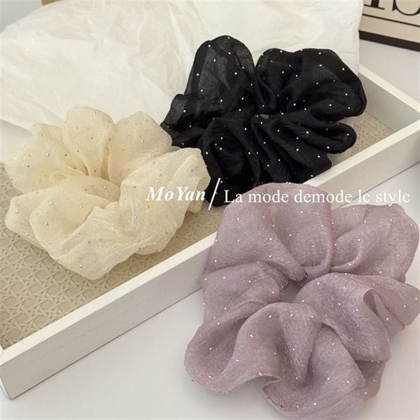  Scrunchies voan phồng đính đá 