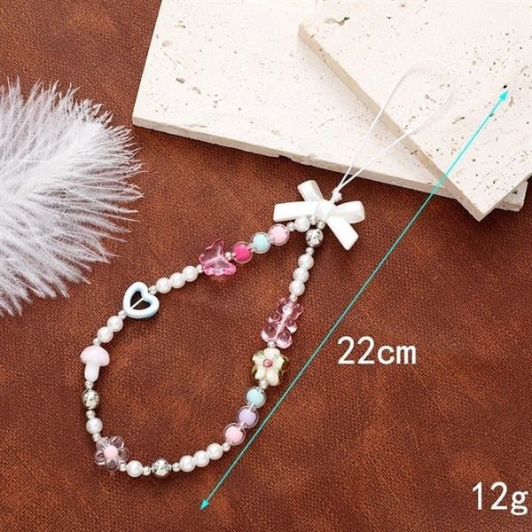  Dây charm đeo điện thoại nơ trắng mix gấu 