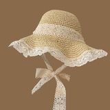  Mũ cói mềm viền ren dây buộc ren 