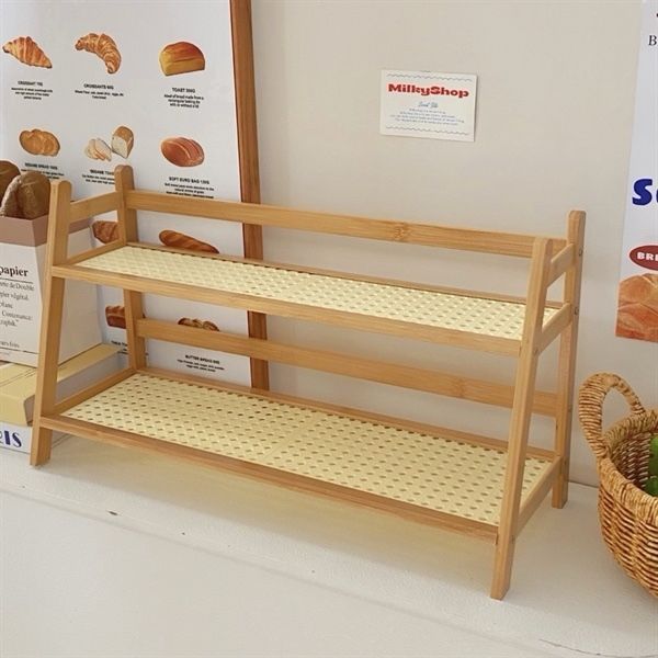  Kệ gỗ 2 tầng lưới mây 