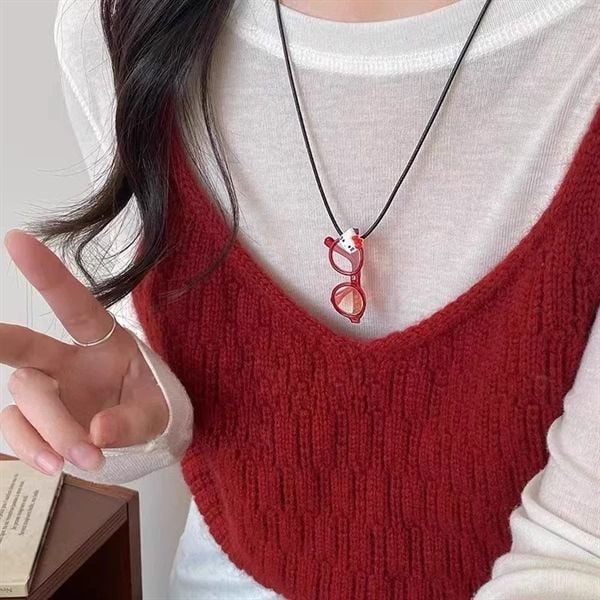  Vòng cổ dây vải kính Hello Kitty 