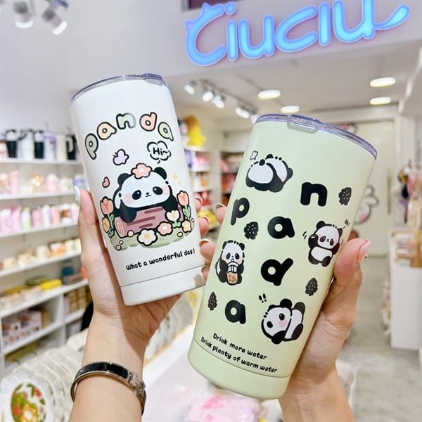  Cốc giữ nhiệt + set ống hút Panda 550ml 