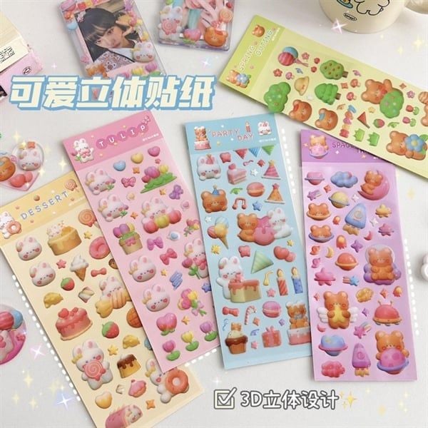  Sticker thỏ gấu 3D nổi 
