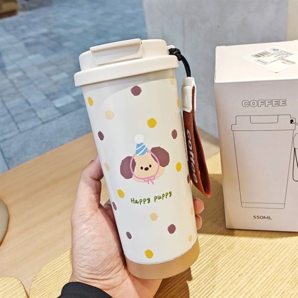  Cốc giữ nhiệt Coffee 500ml - Happy puppy chấm bi 