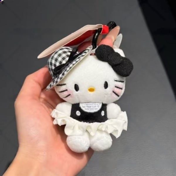  Móc khoá Hello Kitty bông mũ caro váy đen 