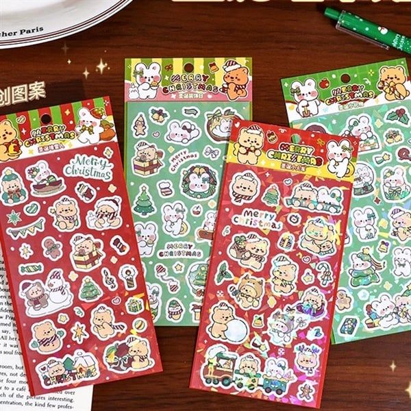  Sticker gấu thỏ Giáng Sinh 4 tờ 