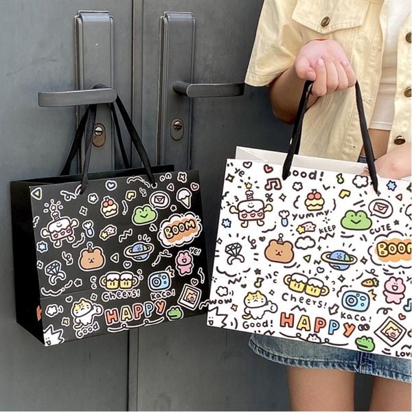  Túi quà chữ hình nhí đen trắng 