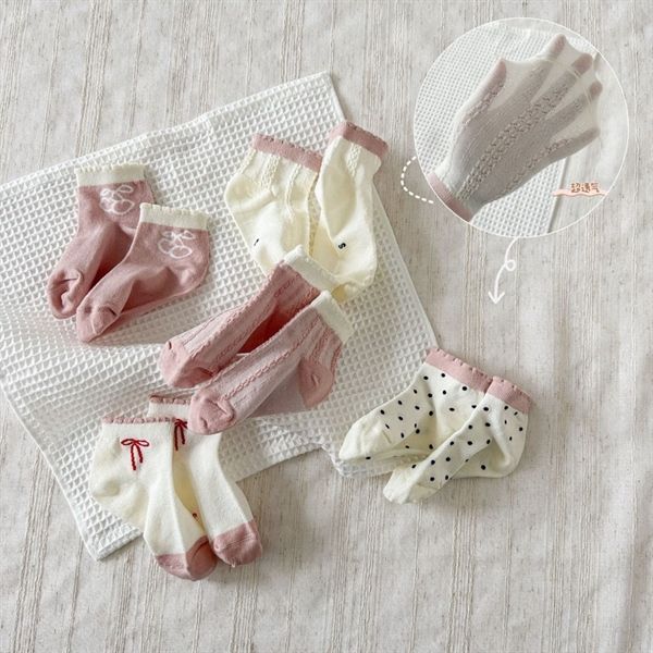  Tất Kid mặt lưới hồng nơ 