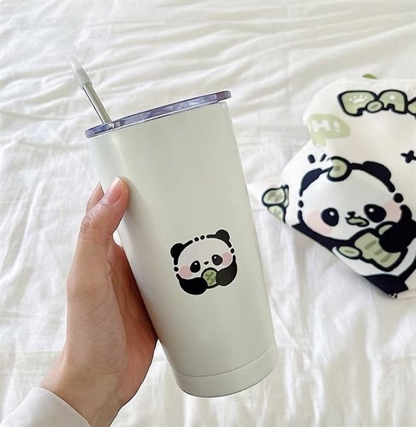  Cốc giữ nhiệt + set ống hút Panda bamboo 550ml 