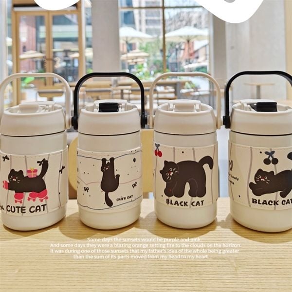 Bình giữ nhiệt mèo bọc da 500ml 