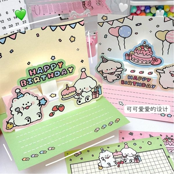 Thiệp dựng 3D bánh sinh nhật 2 cún 