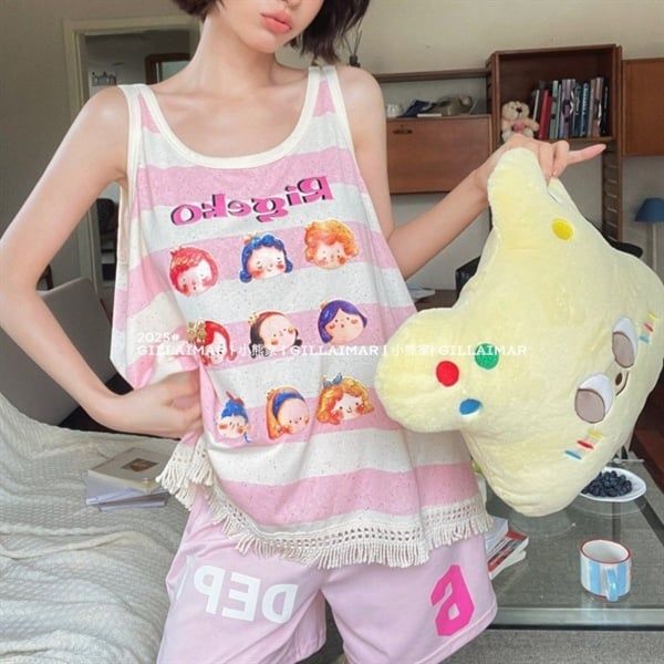  Bộ ngủ Gill Aimar ba lỗ 9 bé gái kẻ ngang 