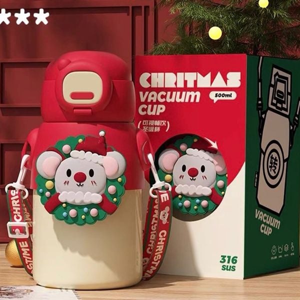  Bình Giáng Sinh mặt thú silicon 500ml 