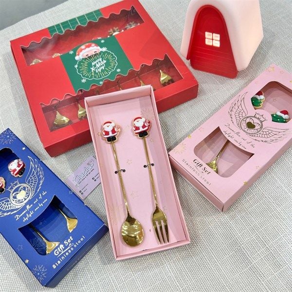  Set hộp quà 2 thìa dĩa giáng sinh 