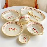  Set bát đĩa hoa tulip tone be 