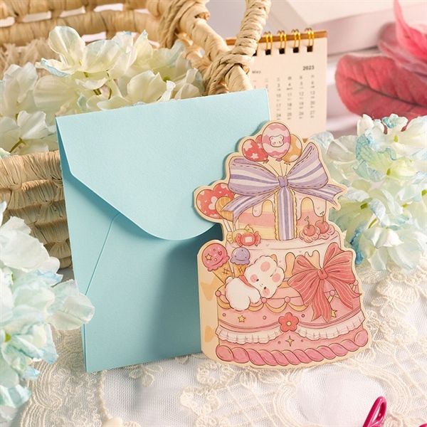  Thiệp bánh sinh nhật gấu thỏ + bao thư 