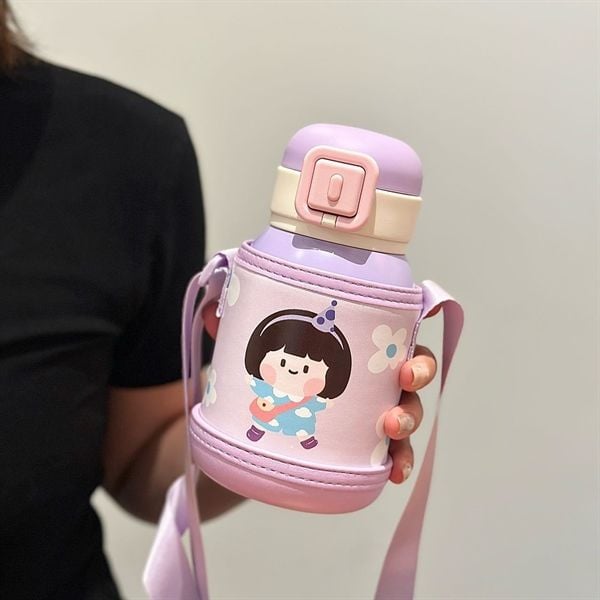 Bình giữ nhiệt bọc da xách bé đi học 500ml 