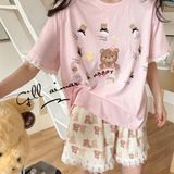  Bộ ngủ Gill Aimar Teddy nơ quần viền ren 