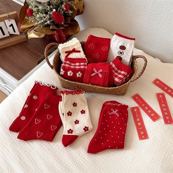  Tất SongMu gân trắng đỏ 