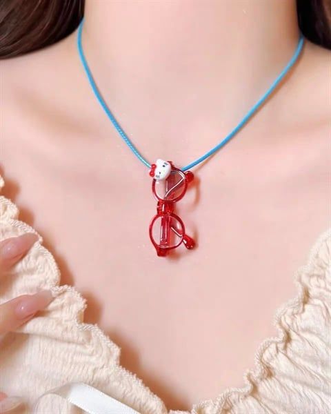  Vòng cổ dây vải kính Hello Kitty 
