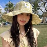  Mũ rộng vành mềm kẻ caro 