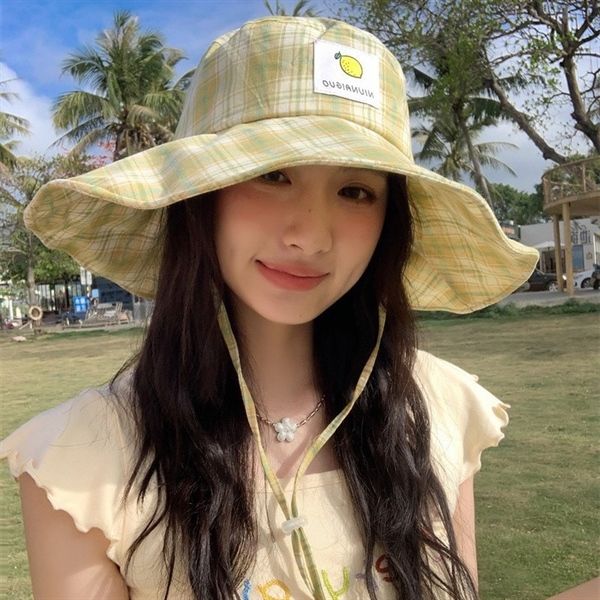  Mũ rộng vành mềm kẻ caro 
