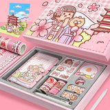  Box sổ + sticker + dụng cụ học tập Small Mochi hoa anh đào 