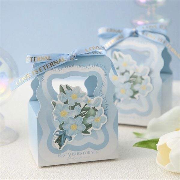  Túi quà gập miệng mini giỏ hoa ruy băng 