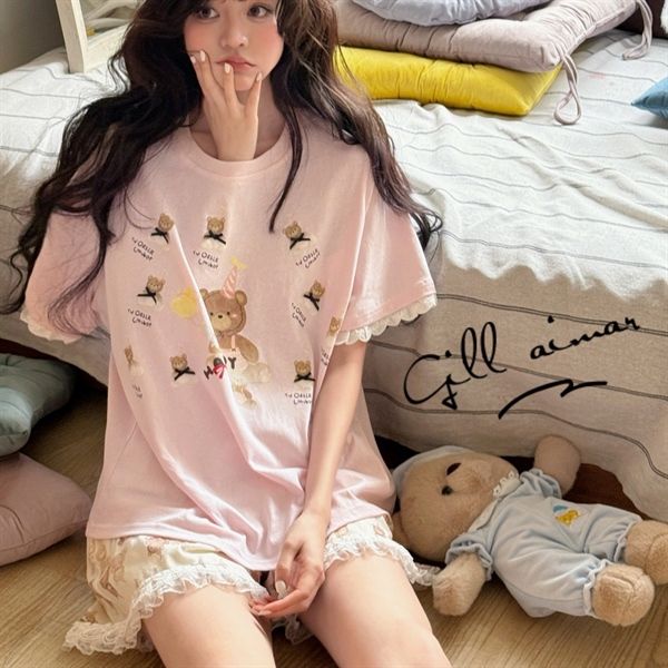  Bộ ngủ Gill Aimar Teddy nơ quần viền ren 
