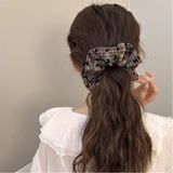  Dây buộc tóc scrunchies kẻ caro nơ nhí đen Moyan 