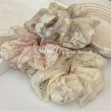  Scrunchies voan thêu hoa mix hoa chìm 