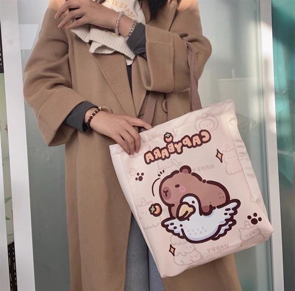  Túi tote Capybara cưỡi chim 30x35cm 