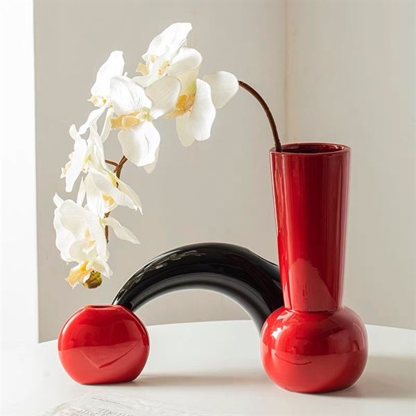  Lọ hoa thuỷ tinh cổ cao - Đỏ 25cm 